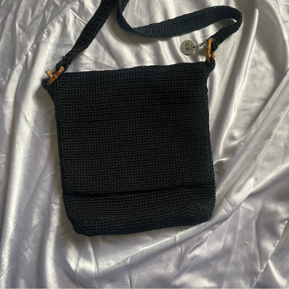 The Sak Mini Crochet Woven Crossbody Bag Boho Black
